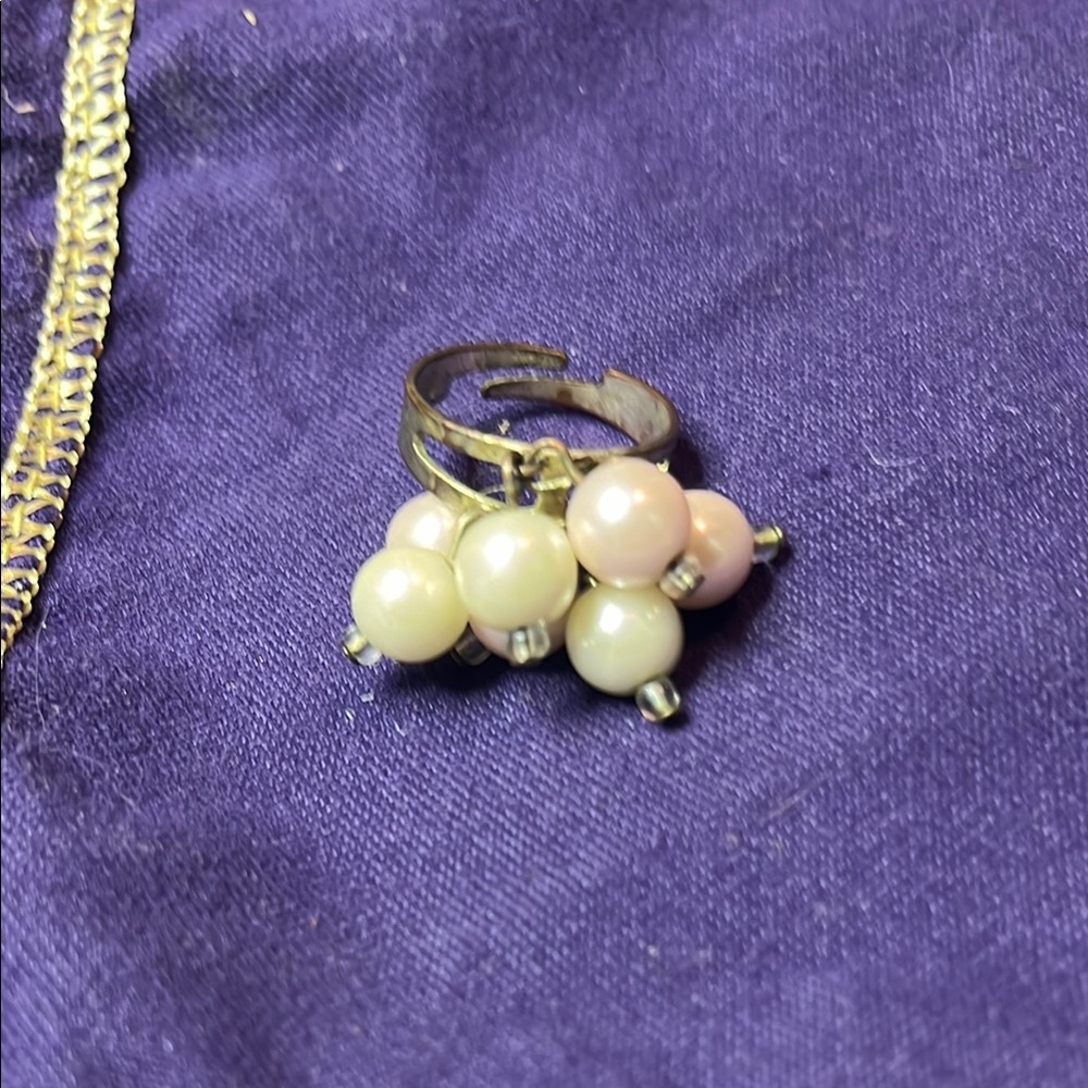 Cream Cluster Bead Ring with Adjustable Band